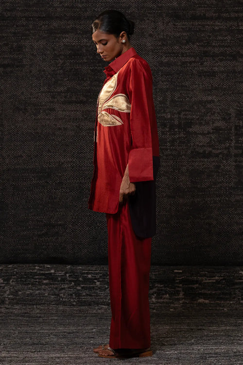Gulnaar Red Leaf Co-ord Set
