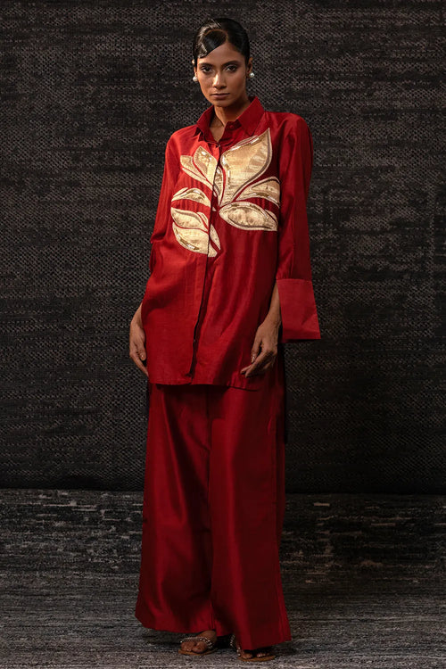 Gulnaar Red Leaf Co-ord Set