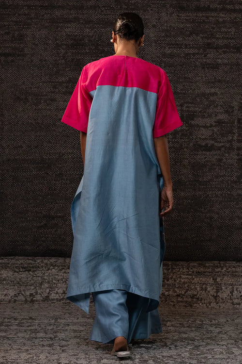 Gulnaar Blue Pink Long Kurta Set