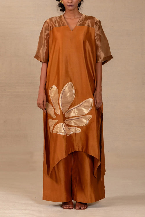 Gulnaar Dark Amber Long Kurta Set