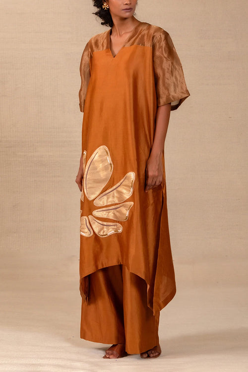 Gulnaar Dark Amber Long Kurta Set
