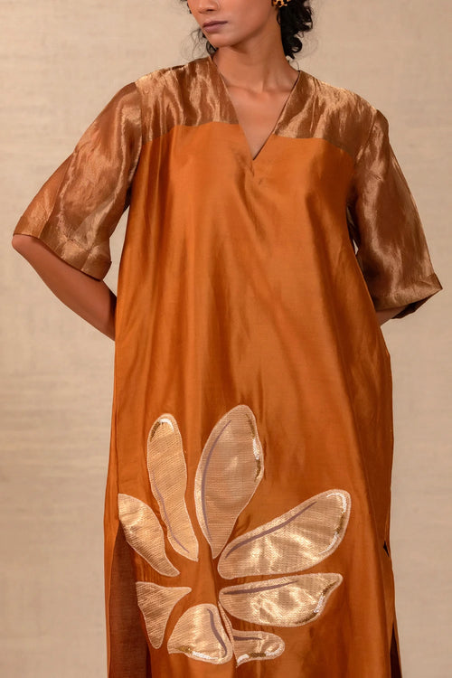 Gulnaar Dark Amber Long Kurta Set
