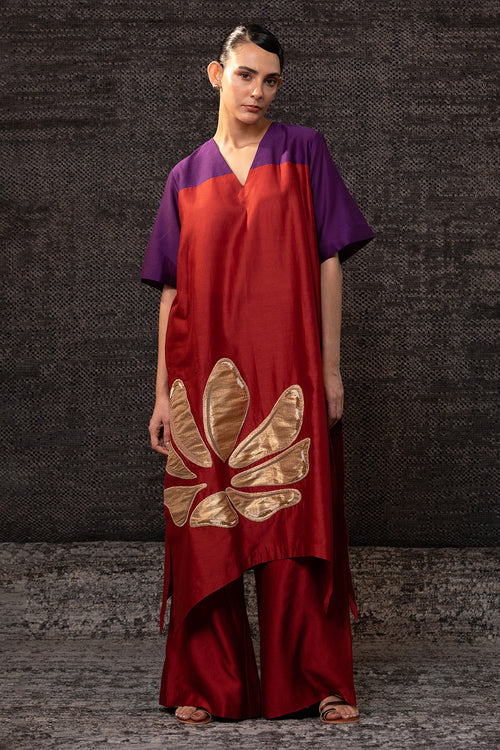Gulnaar Purple Red Long Kurta Set