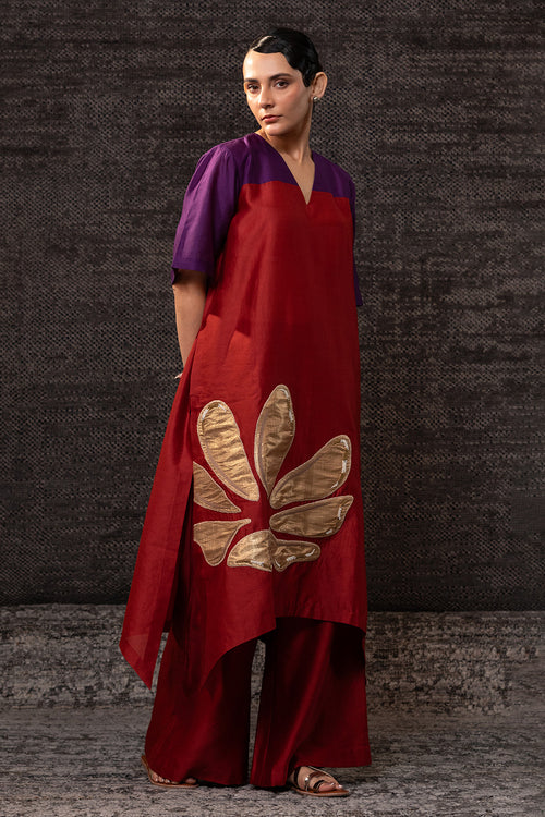 Gulnaar Purple Red Long Kurta Set