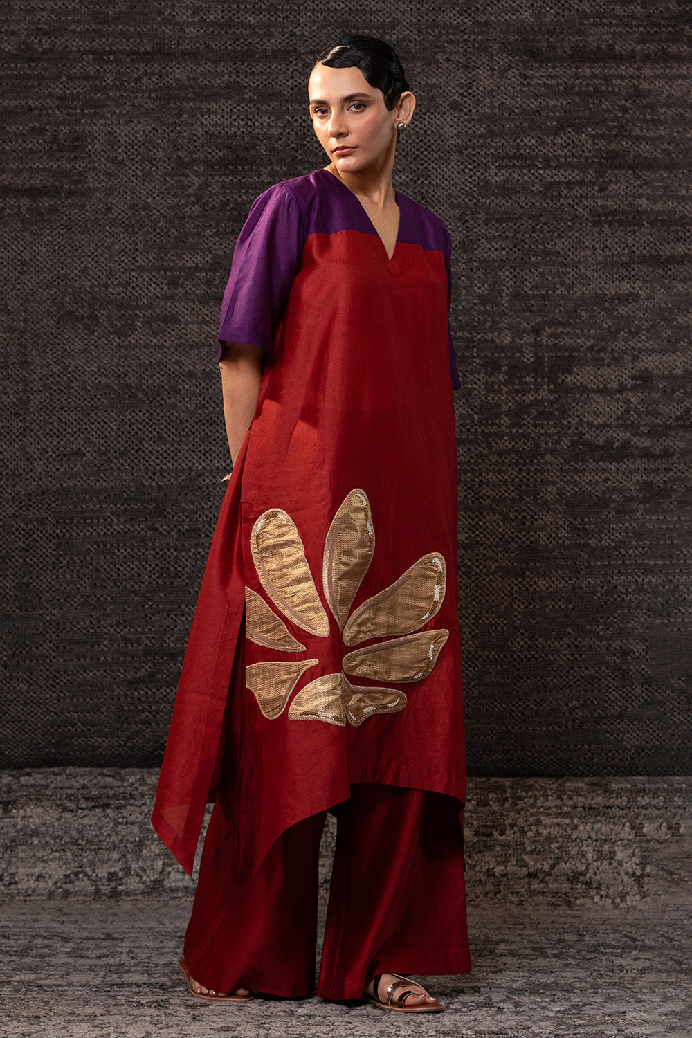 Gulnaar Purple Red Long Kurta Set