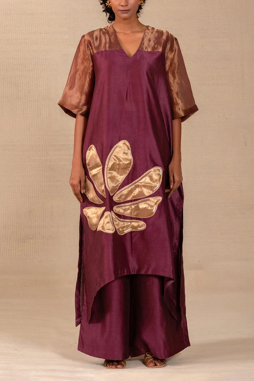 Gulnaar Wine Long Kurta Set