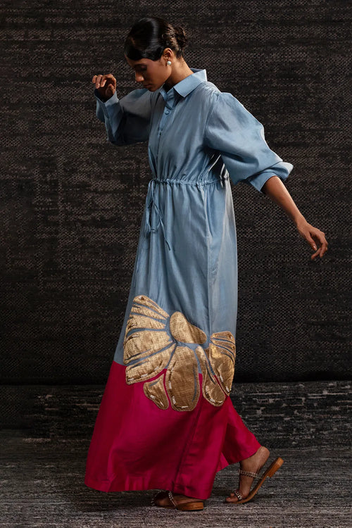 Gulnaar Blue Pink Shirt Dress