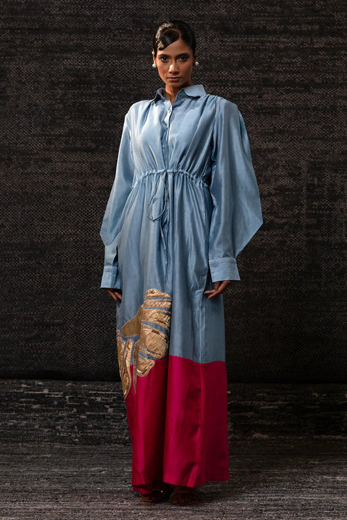 Gulnaar Blue Pink Shirt Dress