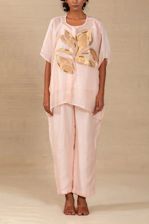 Gulnaar Blush Leaf Applique Co-ord Set
