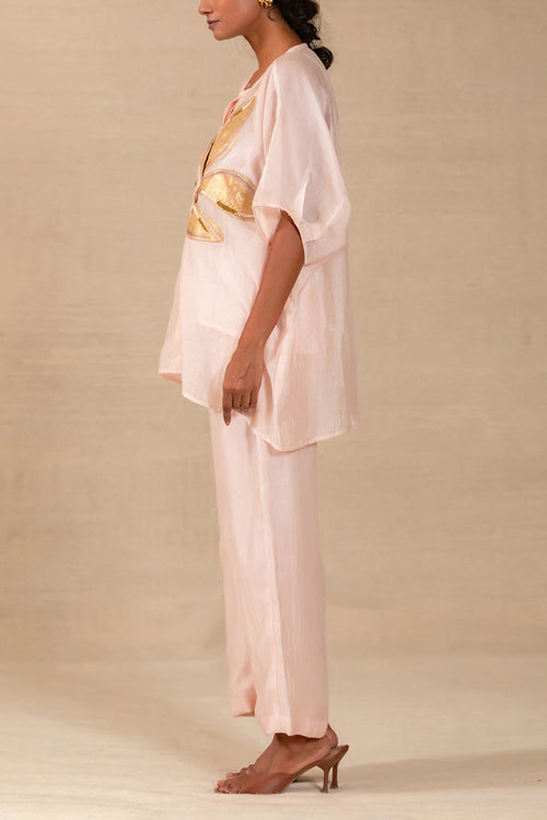 Gulnaar Blush Leaf Applique Co-ord Set