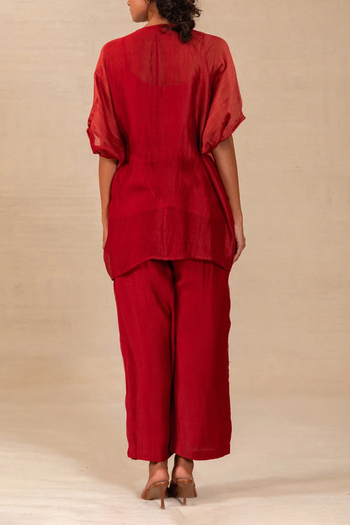 Gulnaar Red Leaf Applique Co-ord Set