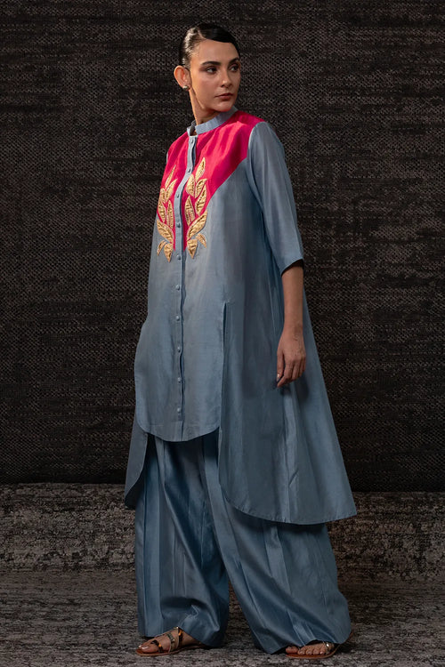 Gulnaar Blue Yolk Kurta Set