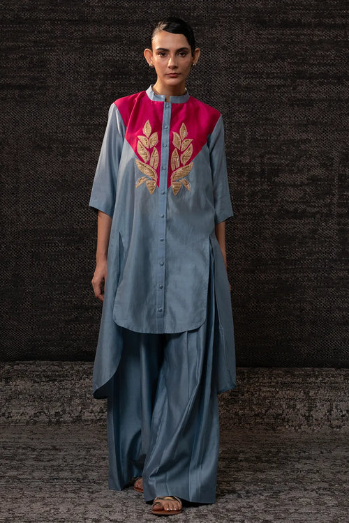Gulnaar Blue Yolk Kurta Set