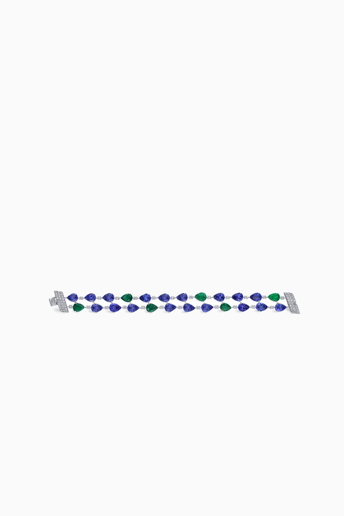 Azure Tanzanite Emerald and Diamond Tennis Bracelet