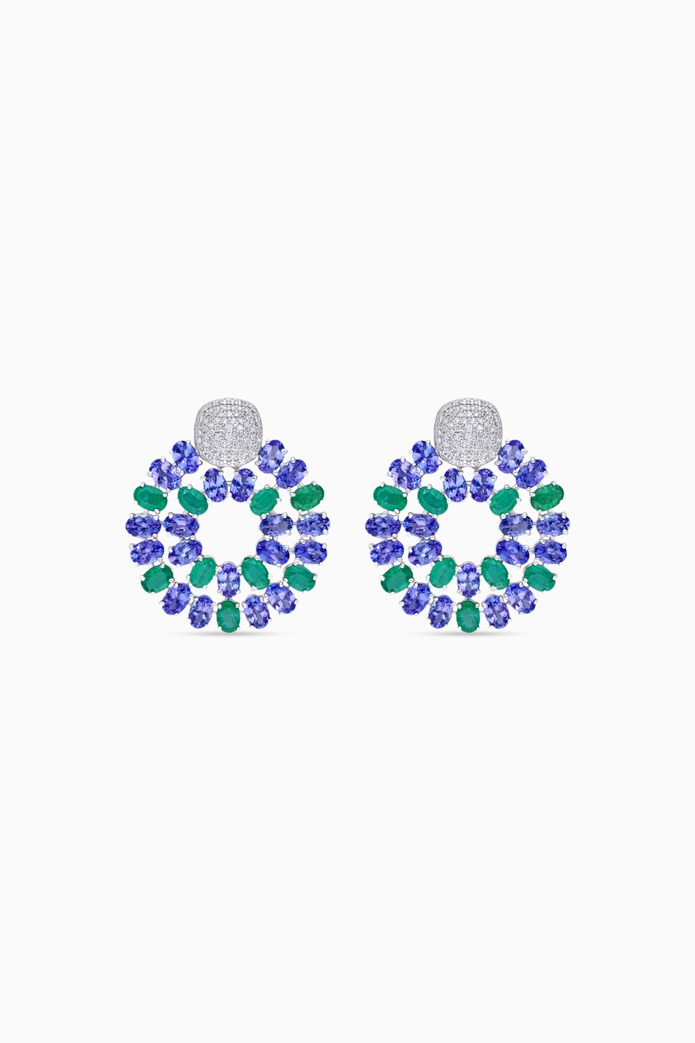 Azure Mismatched Tanzanite Emerald and Diamond Ear Clips