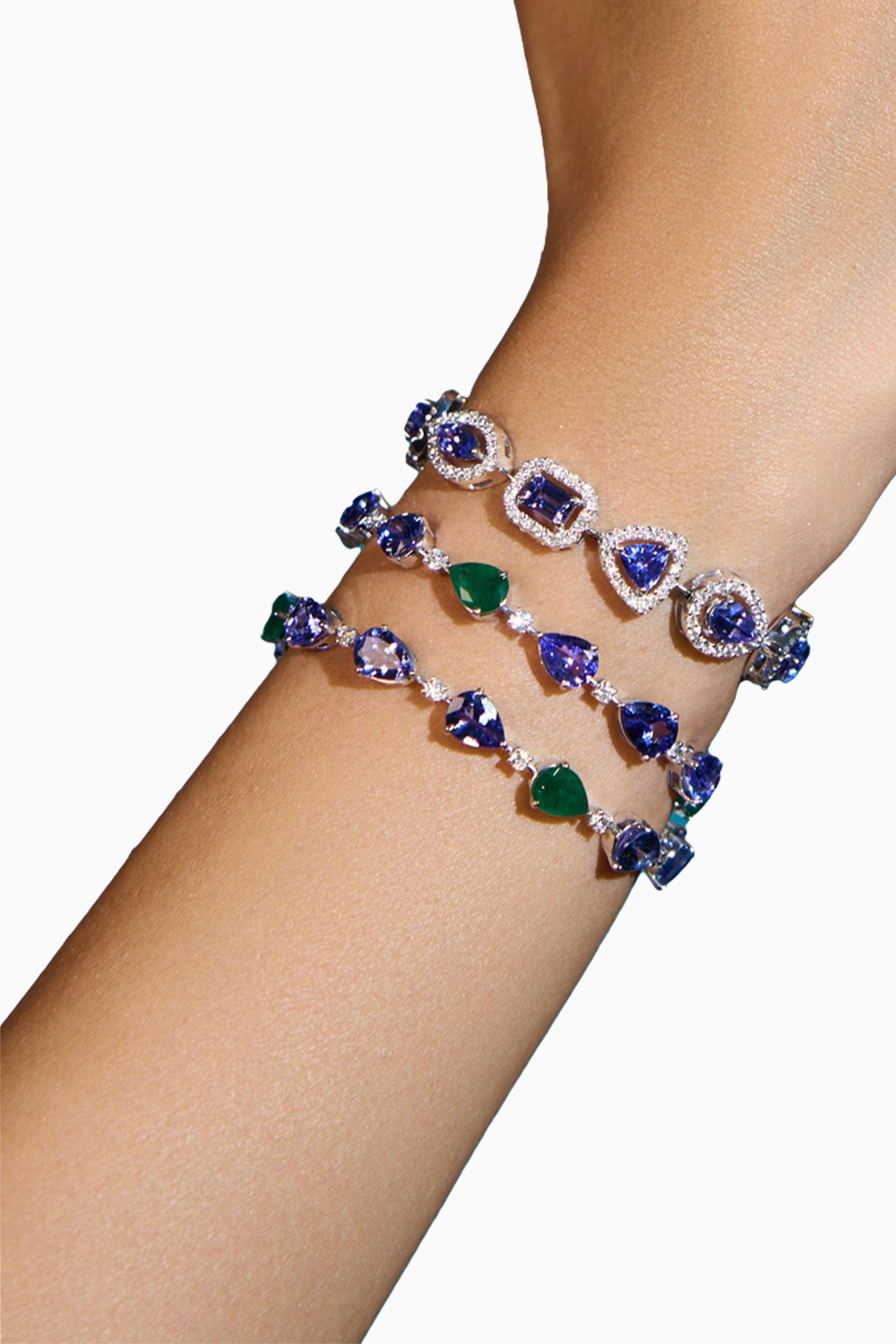 Azure Tanzanite Emerald and Diamond Tennis Bracelet