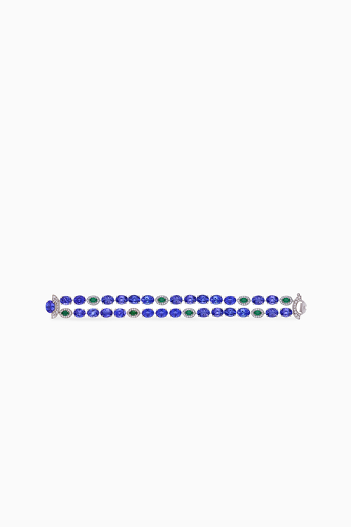Azure Multi-layered Tanzanite Emerald Soft Bracelet with Diamonds