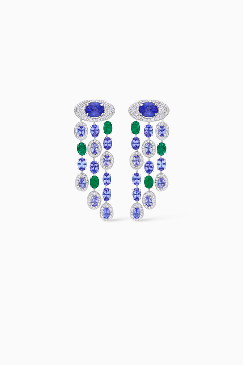 Azure Tanzanite Emerald and Diamond Waterfall Earrings