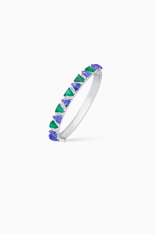 Azure Triangular Tanzanite Emerald and Diamond Bangle