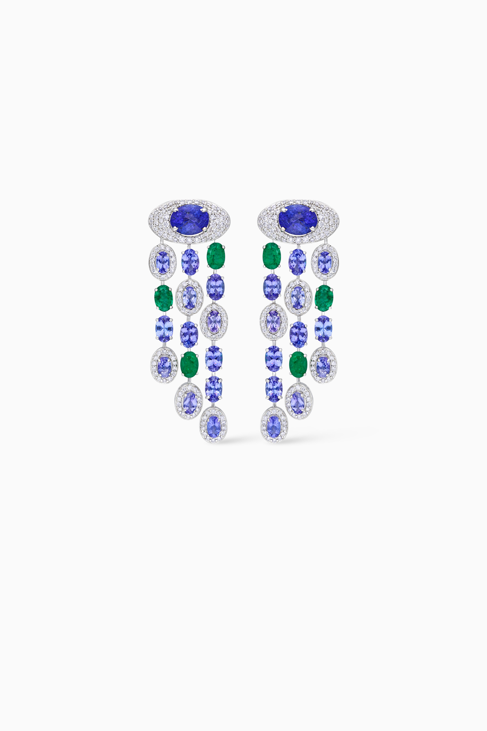 Azure Tanzanite Emerald and Diamond Waterfall Earrings