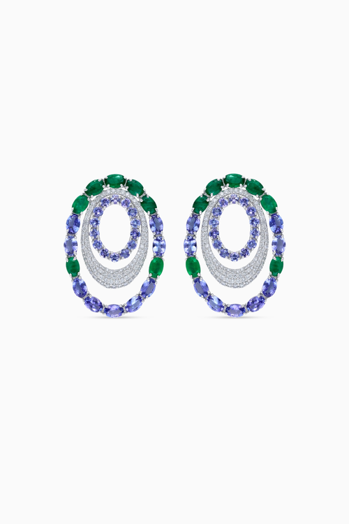 Azure Tanzanite Emerald and Diamond Earrings