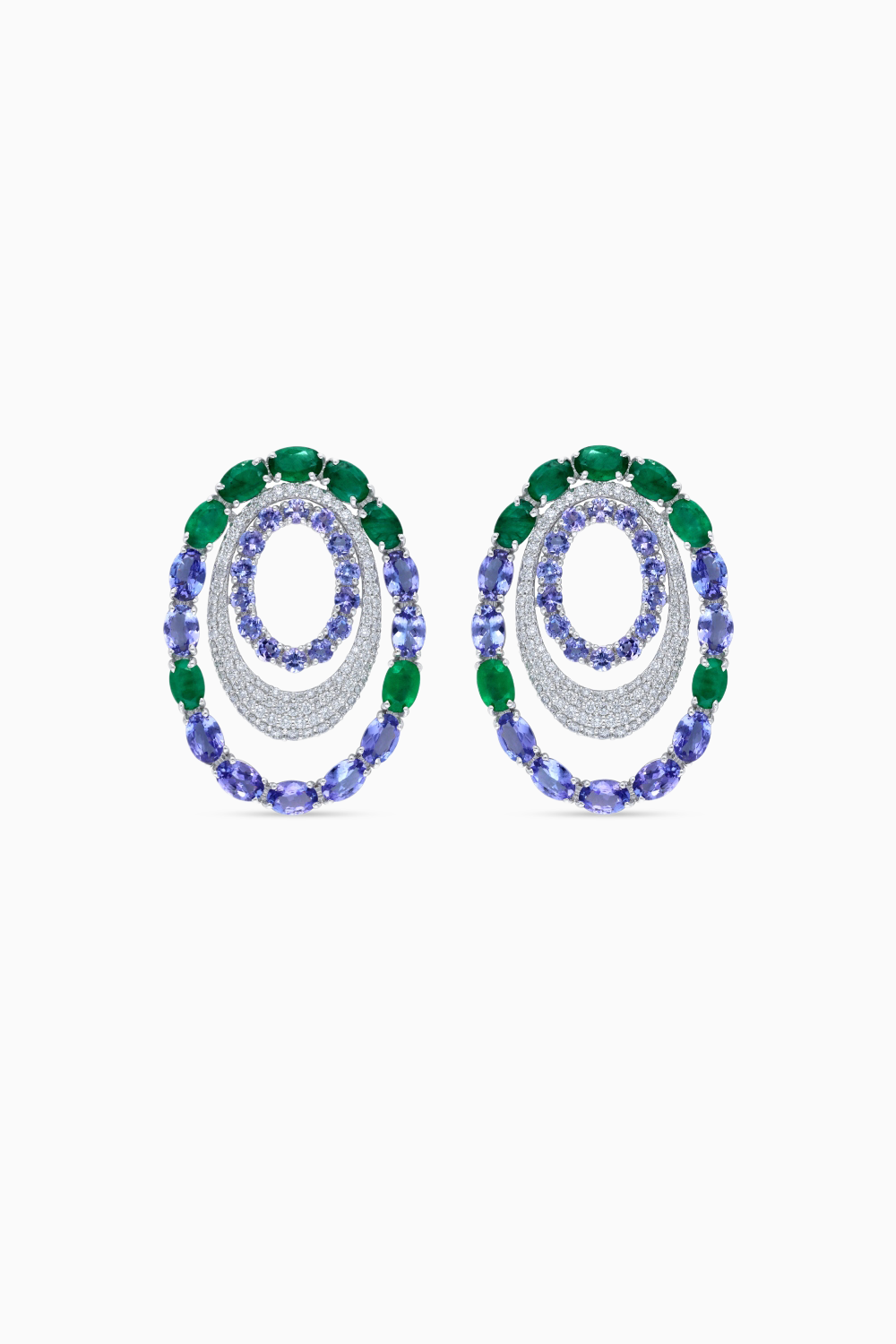 Azure Tanzanite Emerald and Diamond Earrings