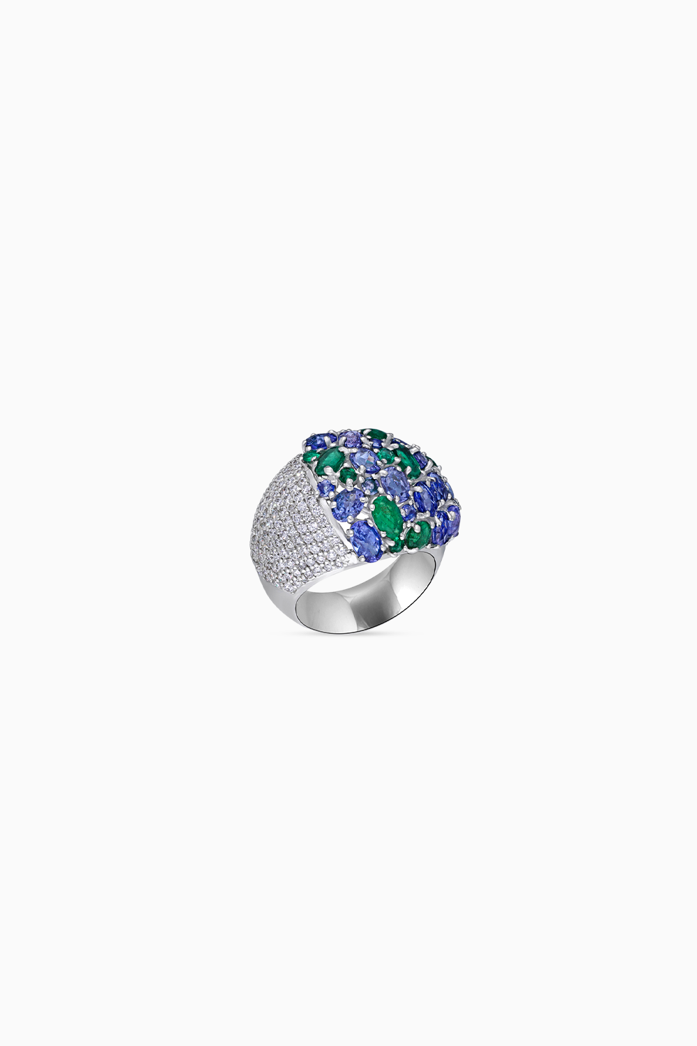 Azure Tanzanite & Emerald Domed Cluster Ring