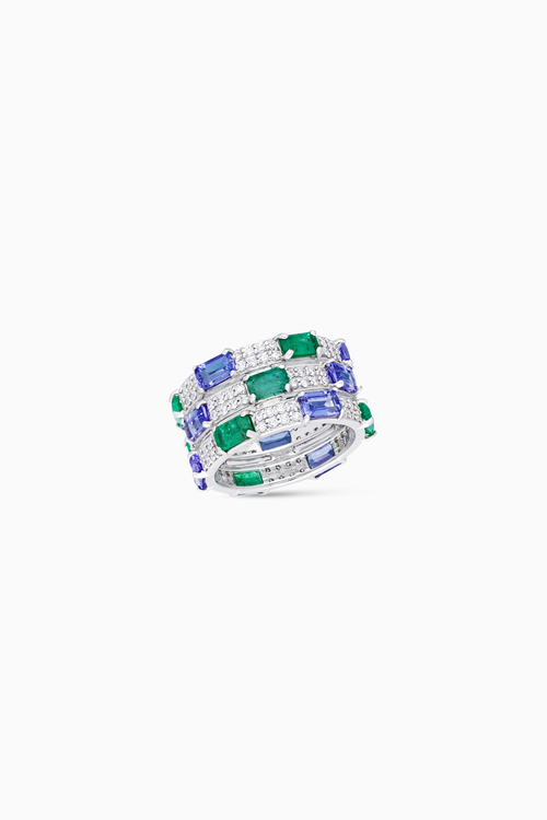 Azure Tanzanite Emerald Baguette and Diamond Band Ring