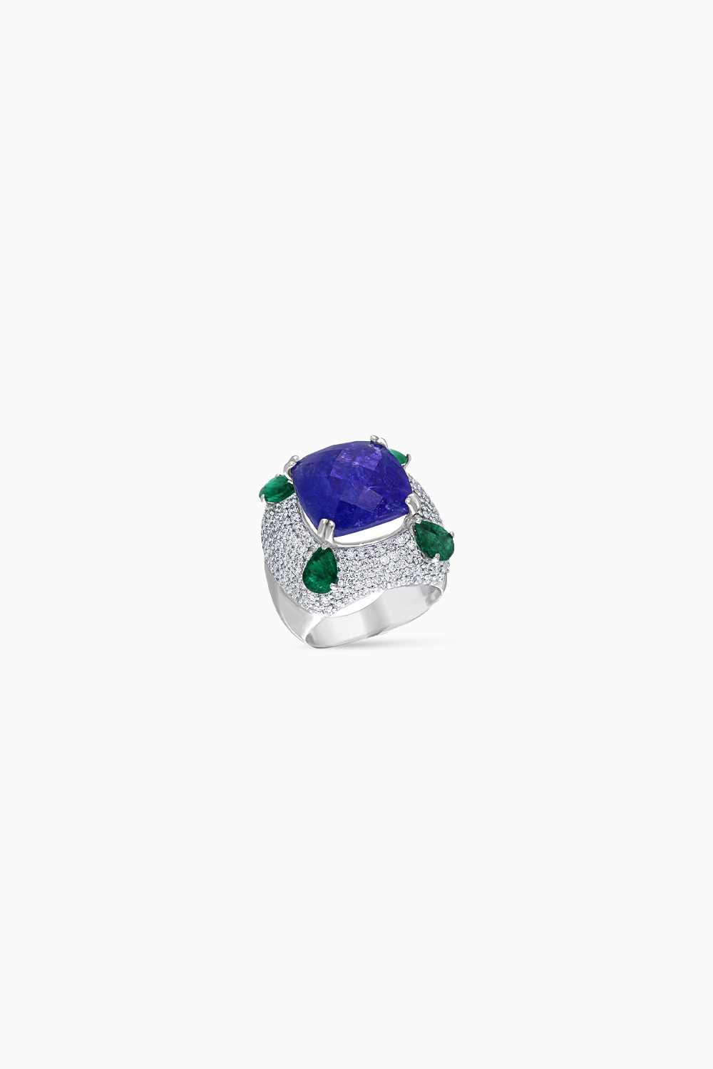 Azure Tanzanite Emerald and Diamond Cocktial Ring