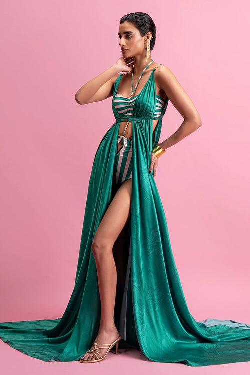 Cut-Out Swimsuit With Drape Overlay