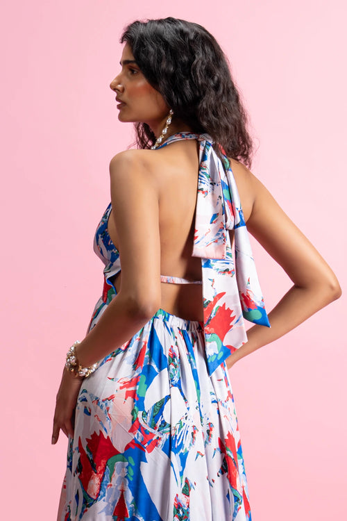 Backless Halter High-Low Maxi Dress