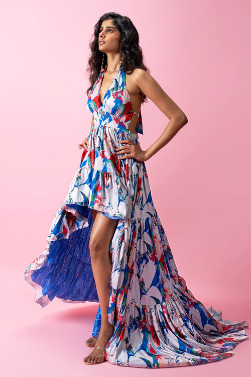 Backless Halter High-Low Maxi Dress