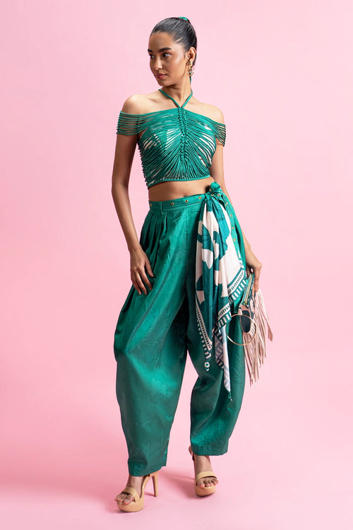Hand-Coorded Halter Top & Balloon Pants Set