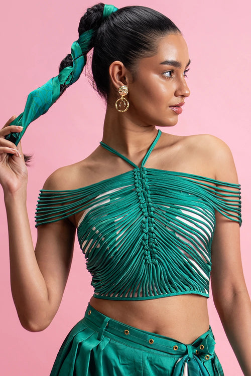 Hand-Coorded Halter Top & Balloon Pants Set