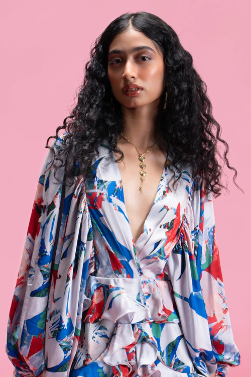 Printed Ruffle Mini Dress