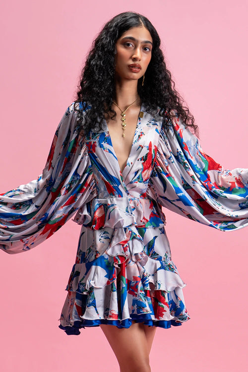 Printed Ruffle Mini Dress