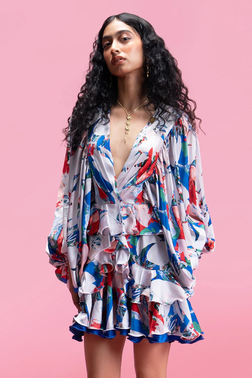 Printed Ruffle Mini Dress