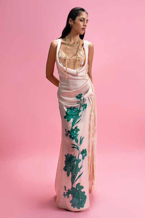 Chantilly Corset Bustier And Placement Print Dress