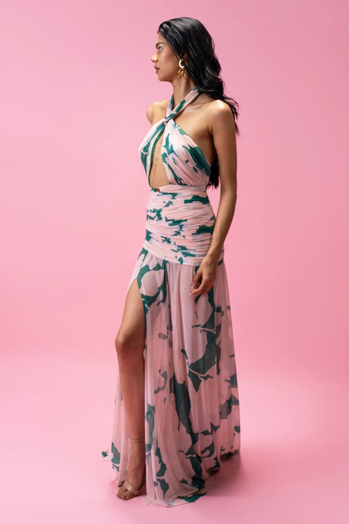 Halter Neck Drape Dress