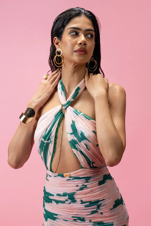 Halter Neck Drape Dress