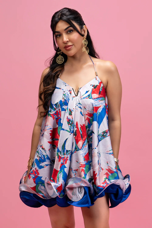 Printed Colorblock Mini With Wired Hem