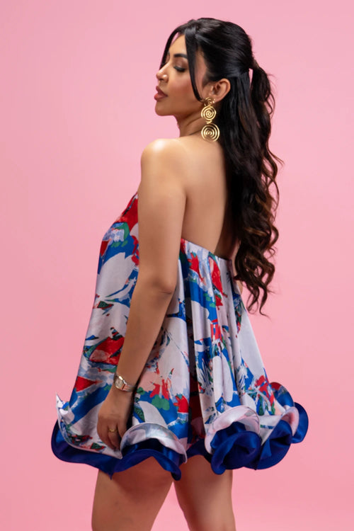 Printed Colorblock Mini With Wired Hem
