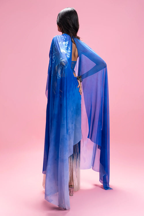 Draped Set With Ombré Fringe Skirt