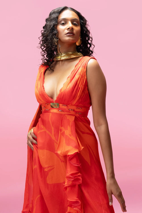 Resort Drape Gown With Gold Buckle Accent