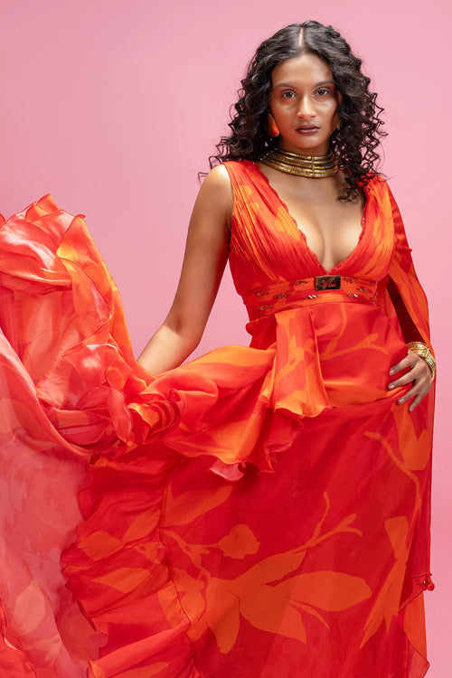 Resort Drape Gown With Gold Buckle Accent