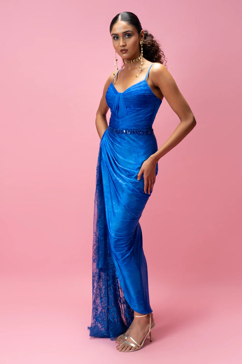 Draped Maxi Dress With Chantilly Trail