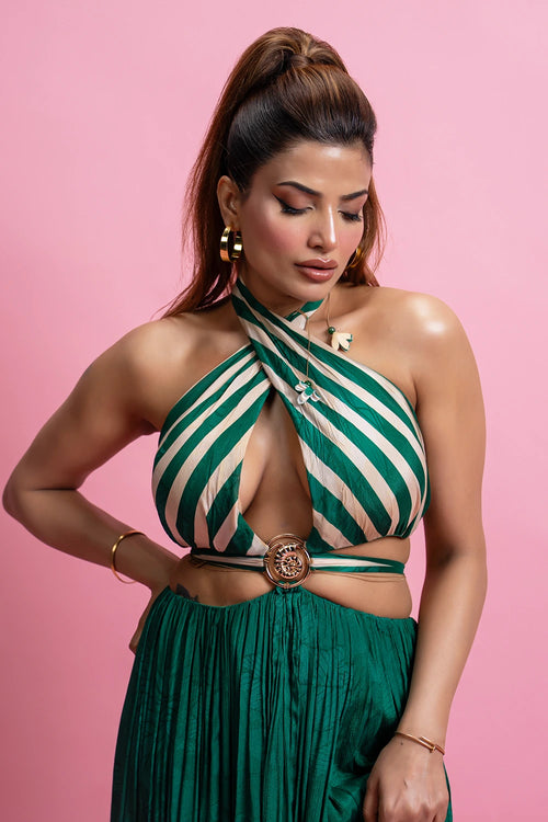 Halter Neck Gathered Maxi Dress