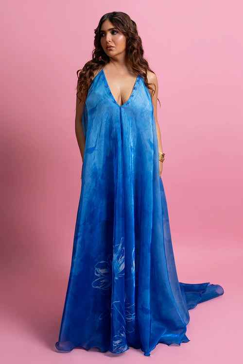 Printed Slip Maxi Dress With Embroidered Neckline