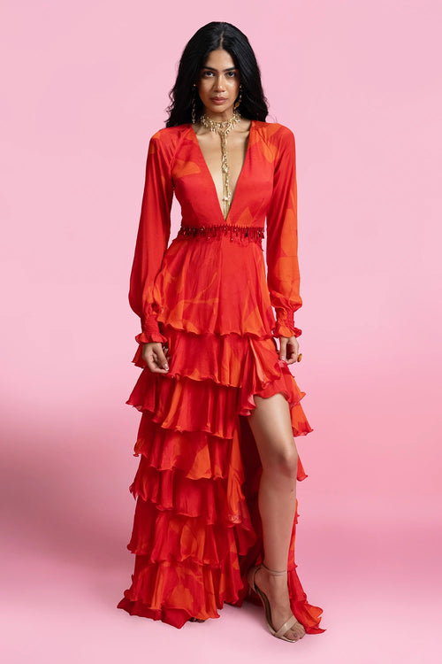 Tiiered Maxi Dress With Chantilly Back