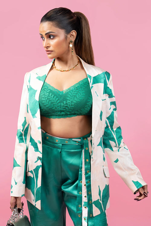 Chantilly Bustier With Placement Print Trouser Suit Set